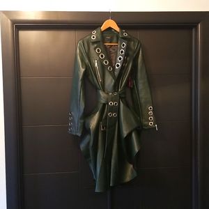 Hunter Green Faux Leather A-line Coat